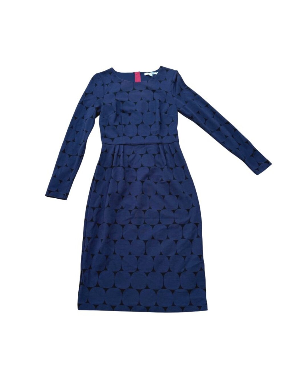 Boden Women's Sheath Dress Sz 6 Night Blue Geometric Circle Long Sleeve Midi